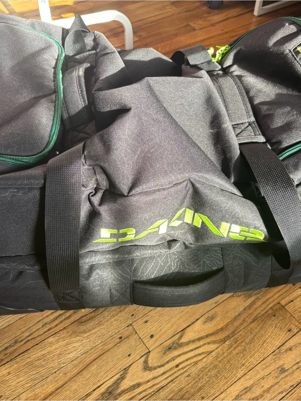 Dakine Gray Backpack with Bright Green Trim and Zipper Pulls